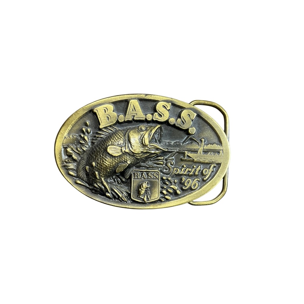 Vintage B.A.S.S. Spirit of 96 Belt Buckle Bass Fishing Fisherman Antique Brass